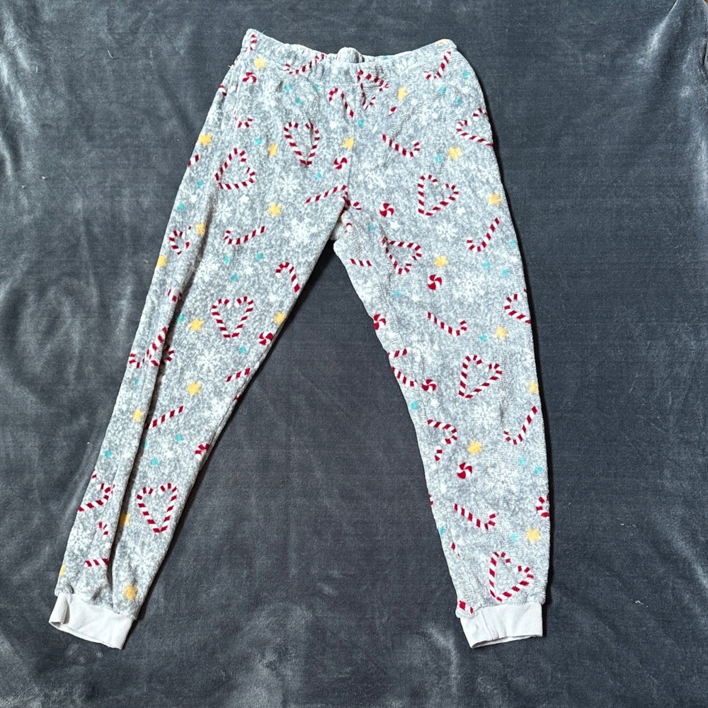 Cozy Gray Pajama Bottoms with Candy Cane Print